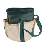 Round Garden Tools Bag 6 Pockets Oxford Cloth Gardening Tool Storage Tote for Men Women Gardener Green with Cream Color - 45-Degree Angle