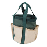 Round Garden Tools Bag 6 Pockets Oxford Cloth Gardening Tool Storage Tote for Men Women Gardener Green with Cream Color - Rear View