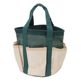 Round Garden Tools Bag 6 Pockets Oxford Cloth Gardening Tool Storage Tote for Men Women Gardener Green with Cream Color