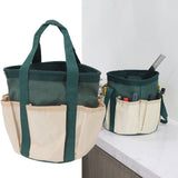 Round Garden Tools Bag 6 Pockets Oxford Cloth Gardening Tool Storage Tote for Men Women Gardener Green with Cream Color - Extra Image