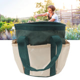 Round Garden Tools Bag 6 Pockets Oxford Cloth Gardening Tool Storage Tote for Men Women Gardener Green with Cream Color