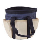 Round Garden Tools Bag 6 Pockets Oxford Cloth Gardening Tool Storage Tote for Men Women Gardener Dark Blue with Cream Color