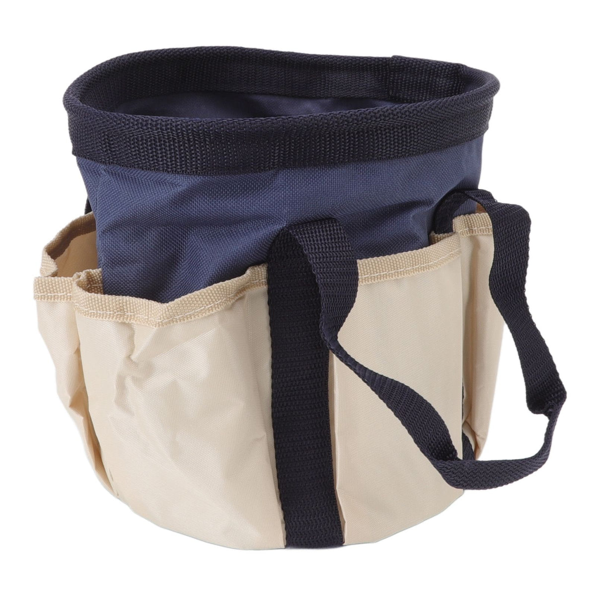 Round Garden Tools Bag 6 Pockets Oxford Cloth Gardening Tool Storage Tote for Men Women Gardener Dark Blue with Cream Color