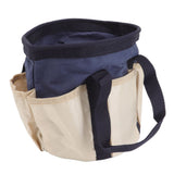 Round Garden Tools Bag 6 Pockets Oxford Cloth Gardening Tool Storage Tote for Men Women Gardener Dark Blue with Cream Color