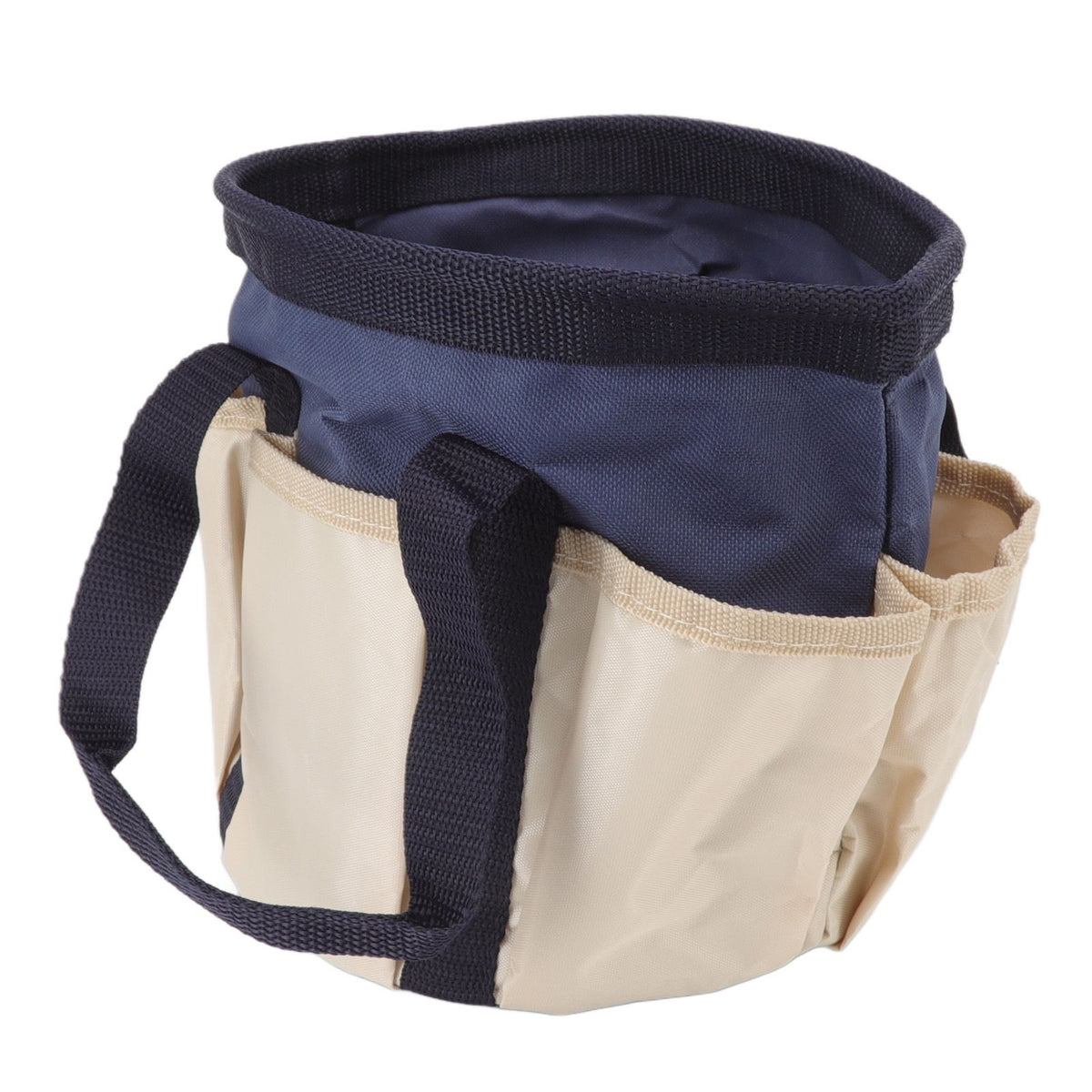 Round Garden Tools Bag 6 Pockets Oxford Cloth Gardening Tool Storage Tote for Men Women Gardener Dark Blue with Cream Color