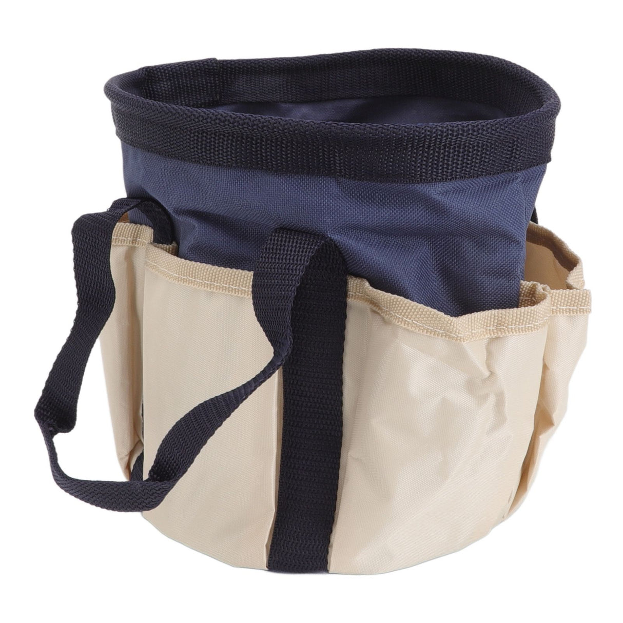 Round Garden Tools Bag 6 Pockets Oxford Cloth Gardening Tool Storage Tote for Men Women Gardener Dark Blue with Cream Color