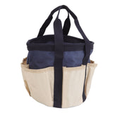 Round Garden Tools Bag 6 Pockets Oxford Cloth Gardening Tool Storage Tote for Men Women Gardener Dark Blue with Cream Color