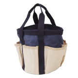 Round Garden Tools Bag 6 Pockets Oxford Cloth Gardening Tool Storage Tote for Men Women Gardener Dark Blue with Cream Color