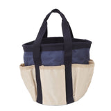 Round Garden Tools Bag 6 Pockets Oxford Cloth Gardening Tool Storage Tote for Men Women Gardener Dark Blue with Cream Color