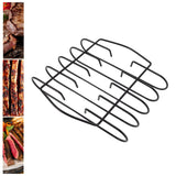 BBQ Rib Rack Iron Non Stick Grilling Rib Stand Black Barbecue Grill for Steak Lamb Chops Outdoor