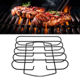 BBQ Rib Rack Iron Non Stick Grilling Rib Stand Black Barbecue Grill for Steak Lamb Chops Outdoor