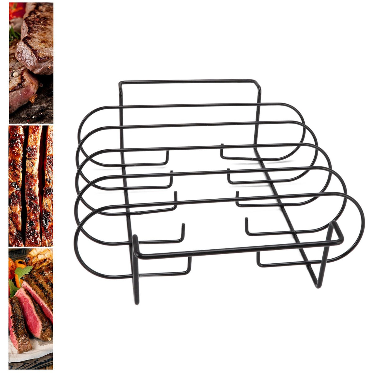 Rib Rack Iron Roasting Stand for Smoking and Grilling Holds Up to 4 Ribs for Outdoor BBQ Accessories
