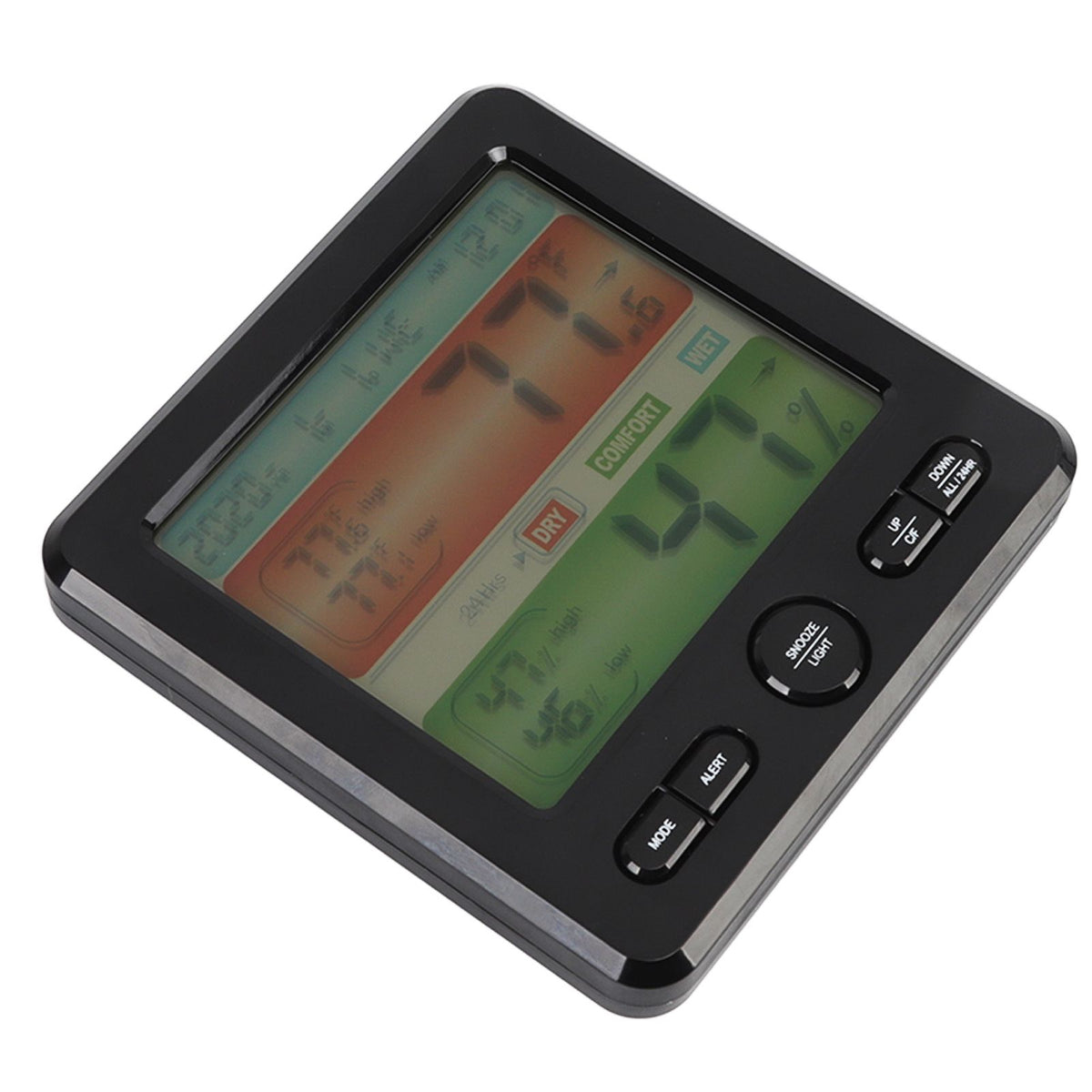 Indoor Thermometer Digital Color Screen Alarm Temperature Humidity Monitor Bedside Clock for Home Black