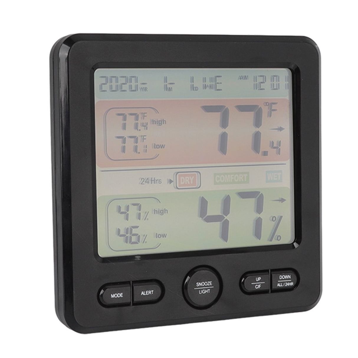 Indoor Thermometer Digital Color Screen Alarm Temperature Humidity Monitor Bedside Clock for Home Black