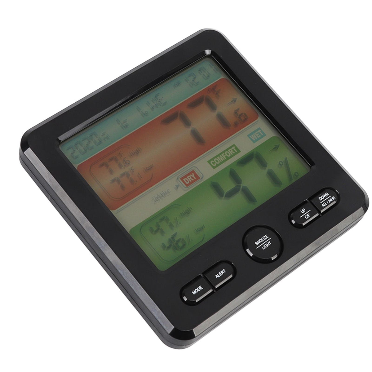 Indoor Thermometer Digital Color Screen Alarm Temperature Humidity Monitor Bedside Clock for Home Black