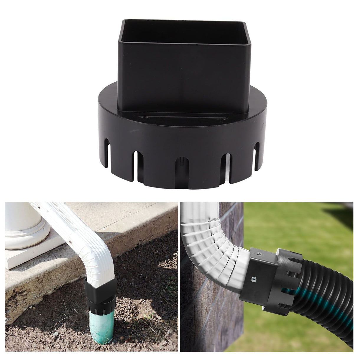 Downspout Adapter Plastic Drain Adapter Replacement Downpipe Converter Connector with Screws Black S 2x3in