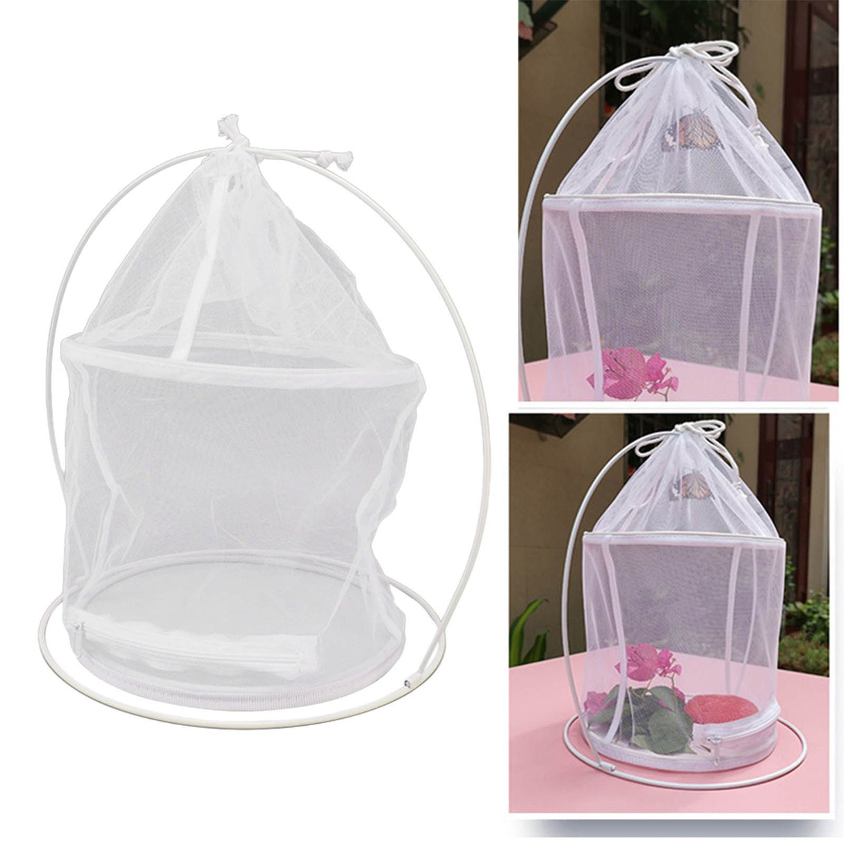 Cylindrical Iron Frame Hanging Cage Butterfly Habitat Cage Ornamental Outdoor Mesh Plant Cage