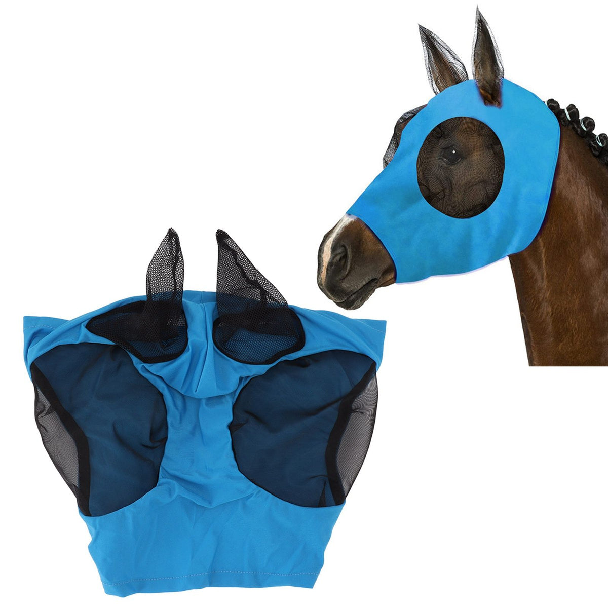 Horse Mesh Fly Mask Breathable Elastic Horse Face Mask with Ears Protection Riding Equestrian Equipment Blue