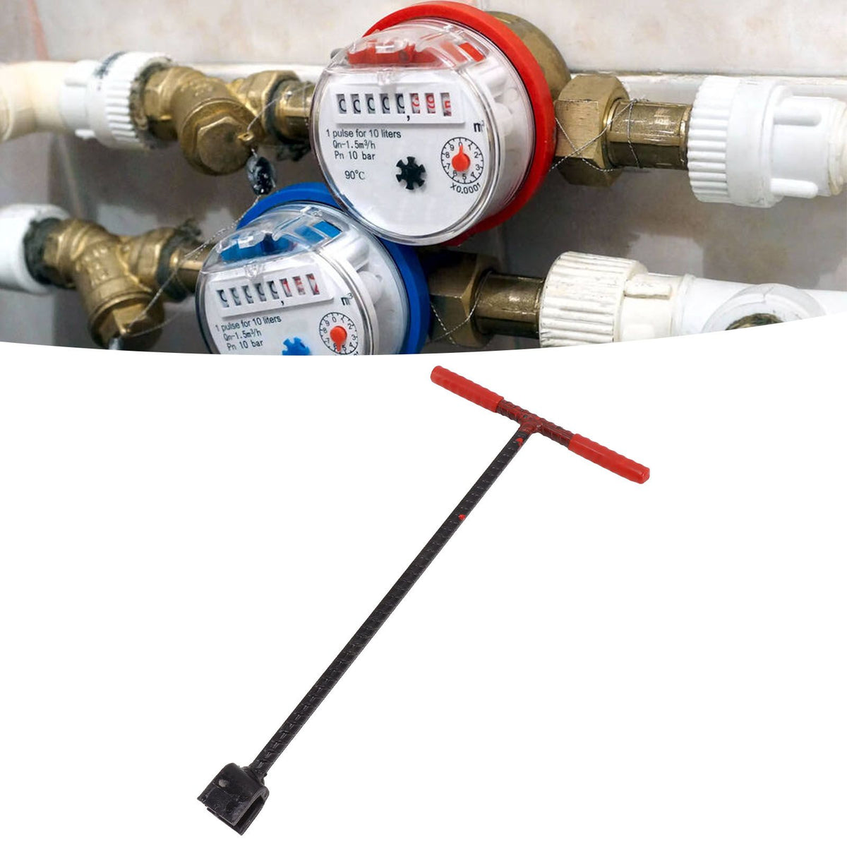 41x20cm Water Meter Key Steel T Handle Curb Key with 4 Way Multi Functional Utilities Key