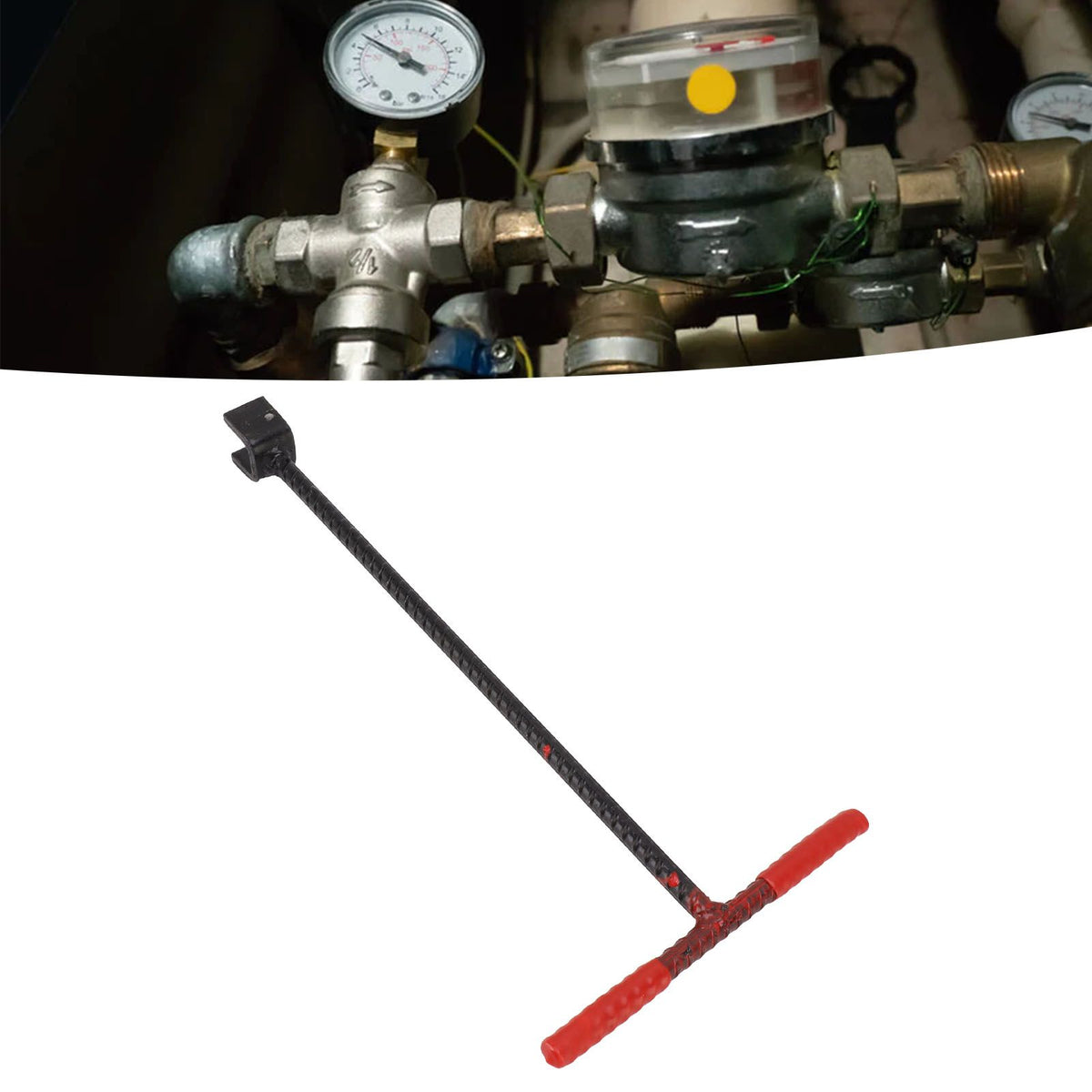 41x20cm Water Meter Key Steel T Handle Curb Key with 4 Way Multi Functional Utilities Key