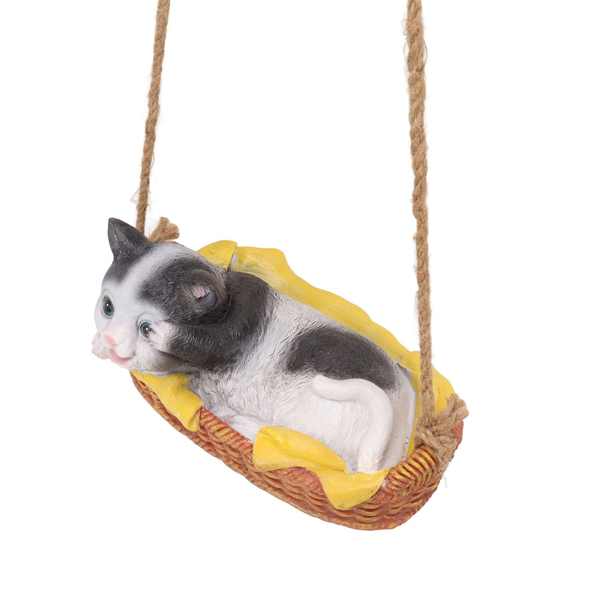 Cat Figurine Resin Kitten Statue Hanging Ornament Home Decoration for Outdoor Garden Black White Cat