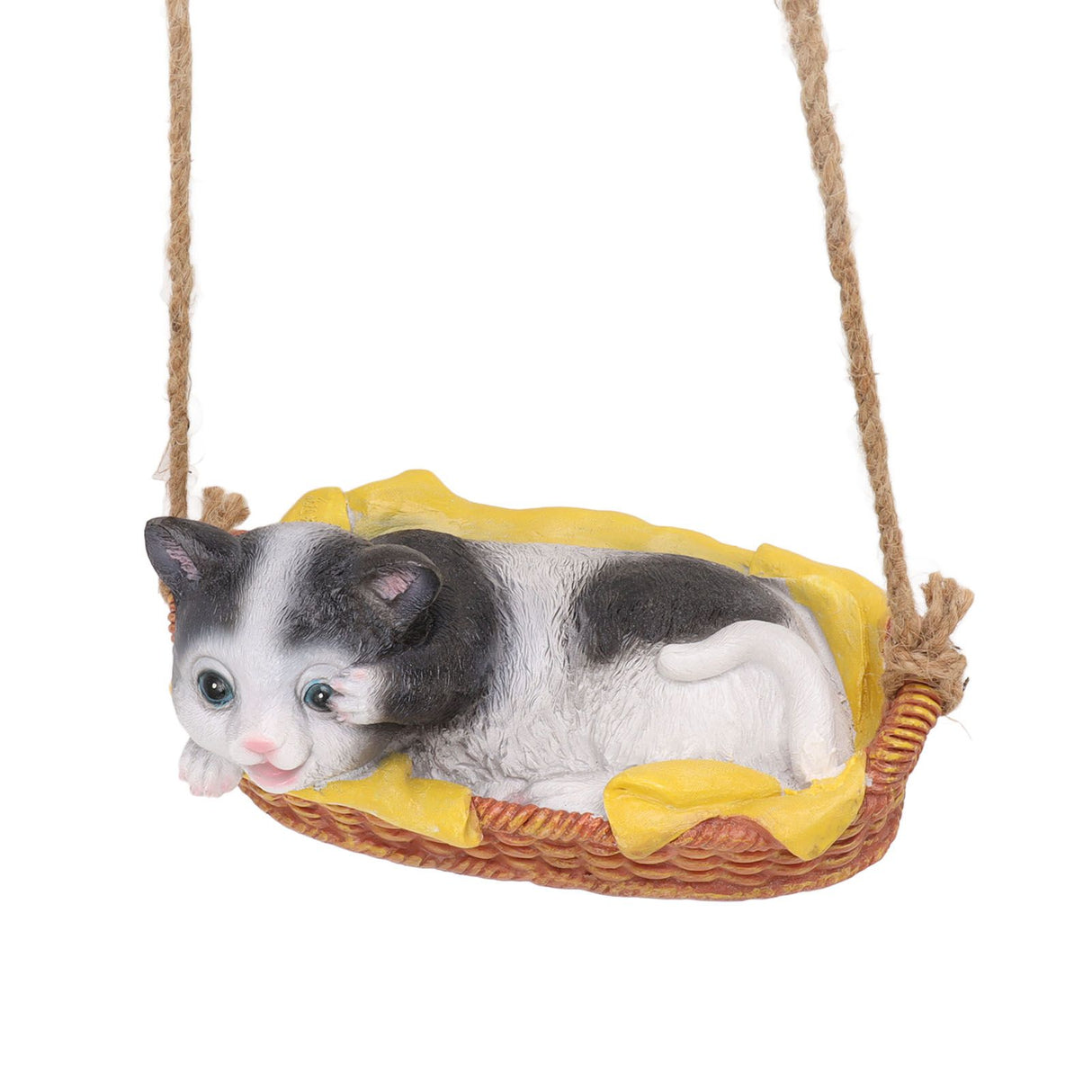 Cat Figurine Resin Kitten Statue Hanging Ornament Home Decoration for Outdoor Garden Black White Cat