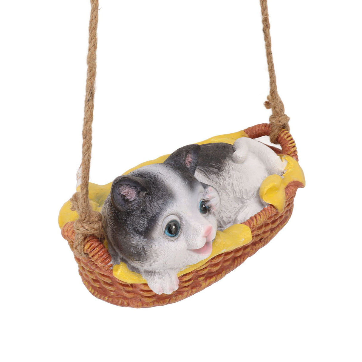 Cat Figurine Resin Kitten Statue Hanging Ornament Home Decoration for Outdoor Garden Black White Cat
