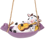 Cow Playing Guitar Garden Statue Vivid Cute Hanging Resin Cattle Sculpture Art Decoration for Lawn Patio Courtyard Dairy Cow - Top-Down View