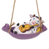 Cow Playing Guitar Garden Statue Vivid Cute Hanging Resin Cattle Sculpture Art Decoration for Lawn Patio Courtyard Dairy Cow - Close-Up Angle