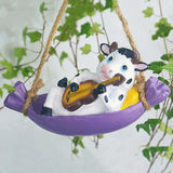 Cow Playing Guitar Garden Statue Vivid Cute Hanging Resin Cattle Sculpture Art Decoration for Lawn Patio Courtyard Dairy Cow - Extra Image