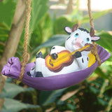 Cow Playing Guitar Garden Statue Vivid Cute Hanging Resin Cattle Sculpture Art Decoration for Lawn Patio Courtyard Dairy Cow - Extra Image