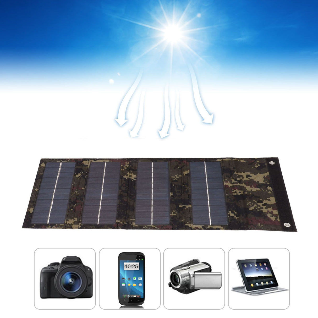40W 4 Fold Solar Panel Charging Bag Folding Bag Foldable Monocrystalline Solar Panel Charger for Outdoor Camping Hiking Emergency Charging Camouflage