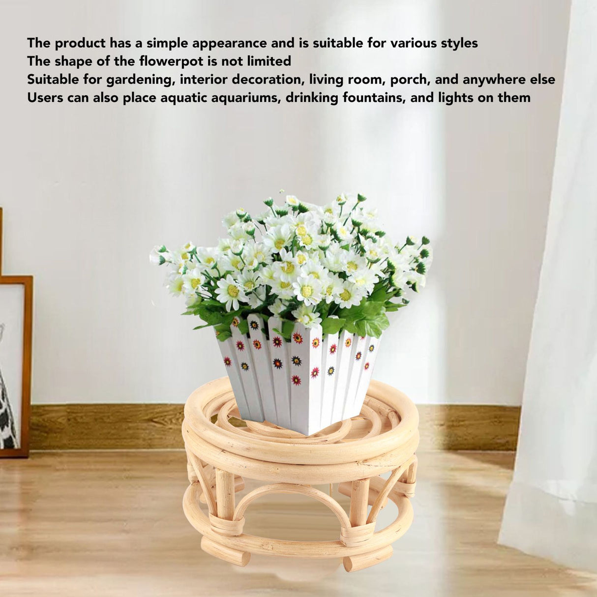 Rattan Indoor Plant Stand Round Shape Natural Plant Rack Handmade Rattan Planter Stand for Home Garden Yard Small