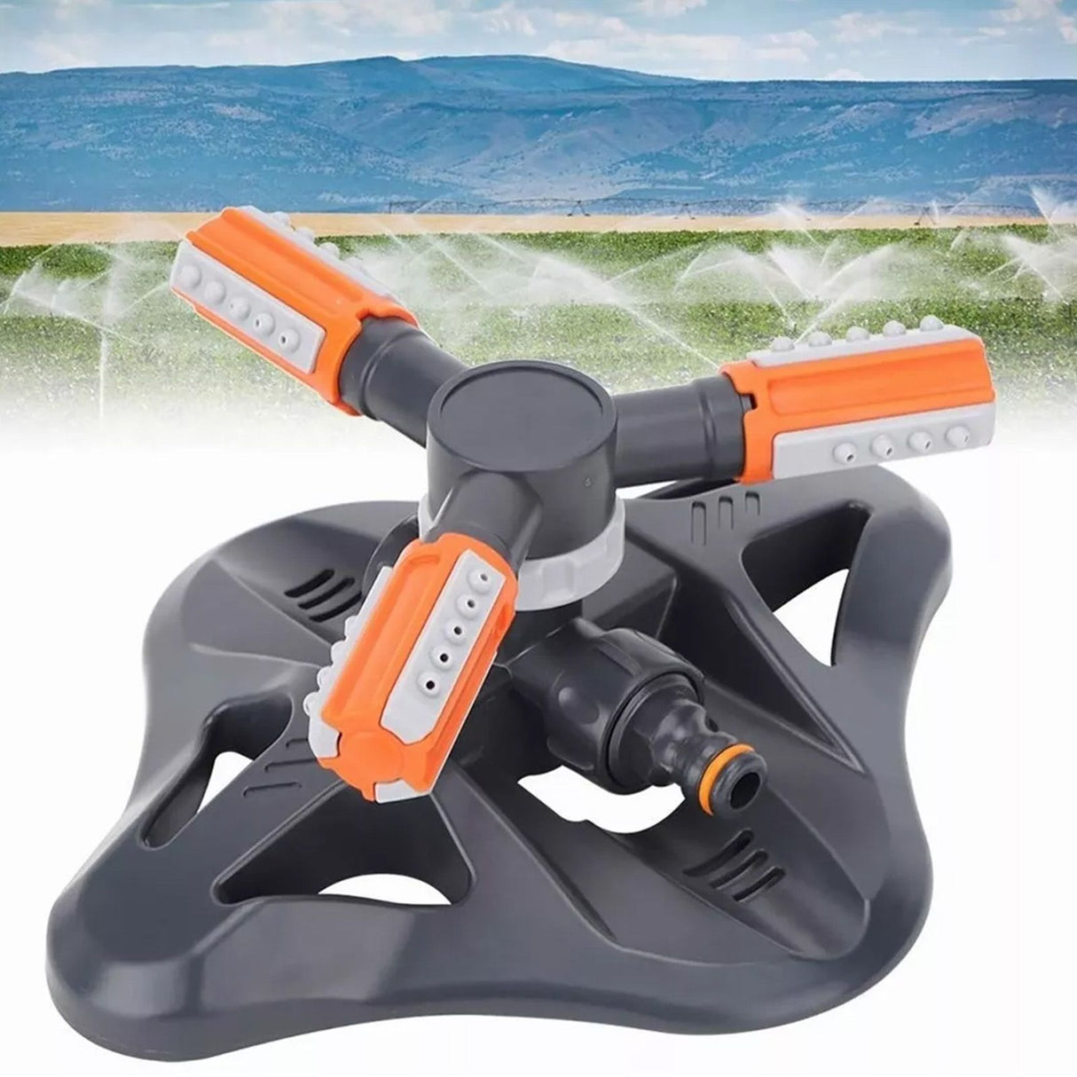 Lawn Sprinkler 3 Arm Nozzles 360° Auto Rotating Irrigation Water Sprinkler for Yard Garden Orange