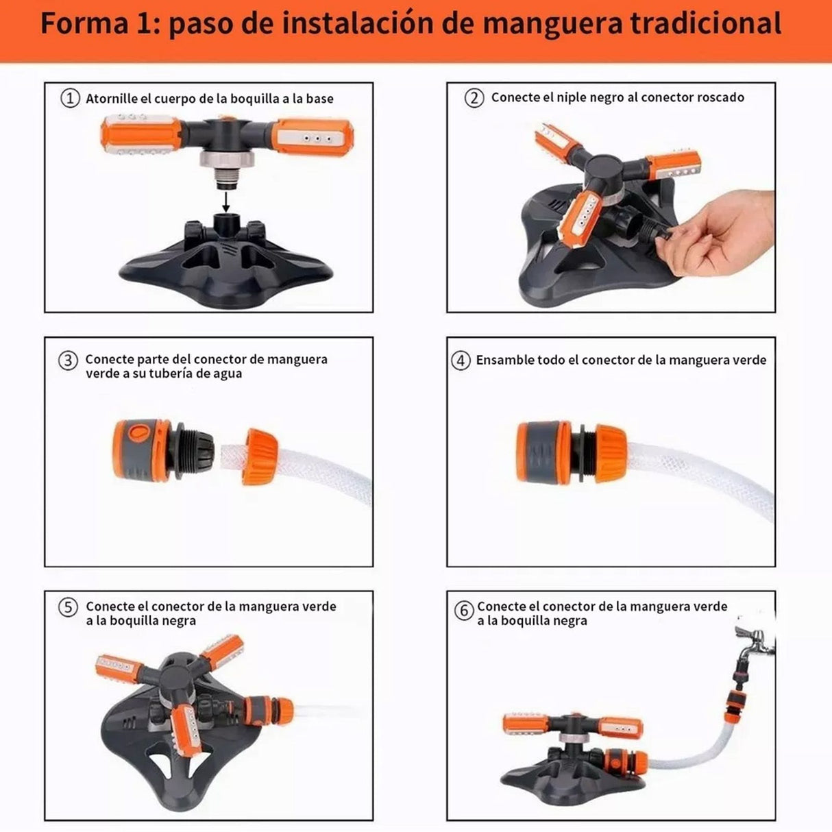 Lawn Sprinkler 3 Arm Nozzles 360° Auto Rotating Irrigation Water Sprinkler for Yard Garden Orange