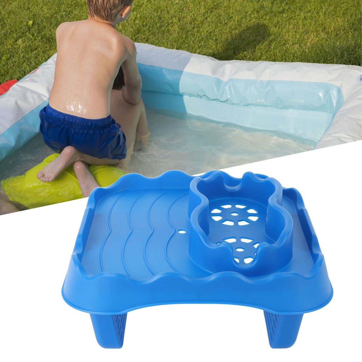 Hot Tub Table Tray with Drain Holes Anti Slip Adjustable Hot Tub Side Table for Swimming Pools SPA Bathtub Blue