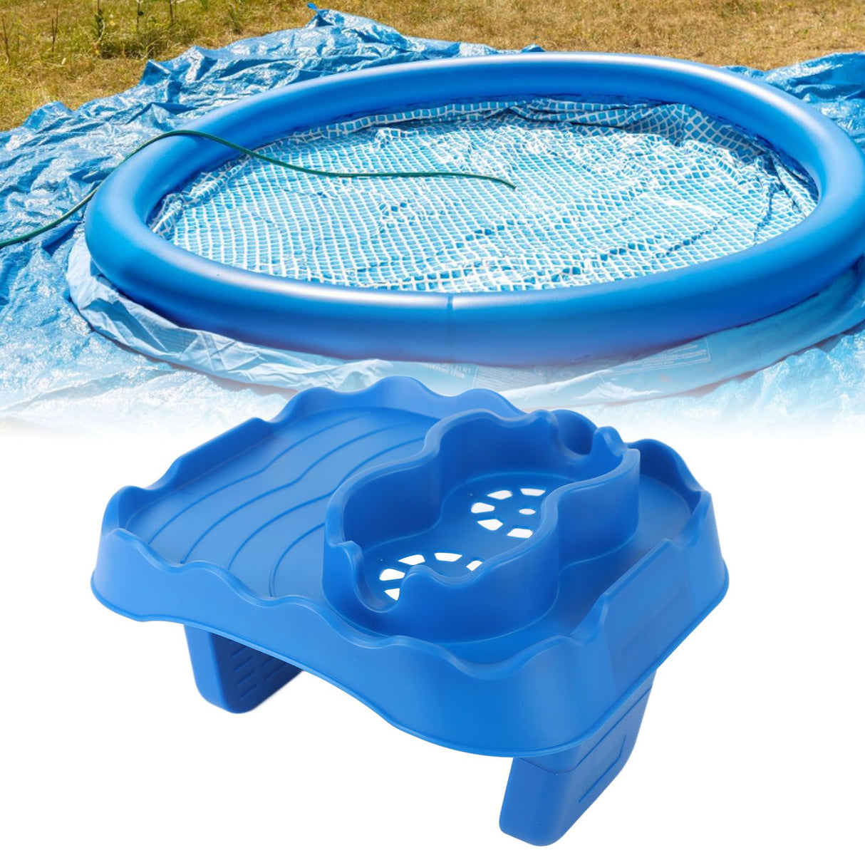 Hot Tub Table Tray with Drain Holes Anti Slip Adjustable Hot Tub Side Table for Swimming Pools SPA Bathtub Blue