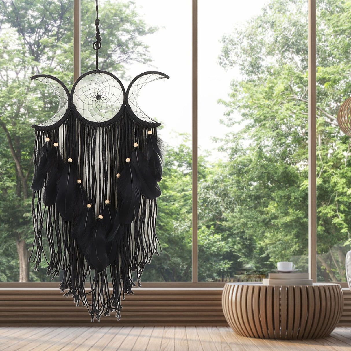 Dream Catcher Hand Woven Minimalist Home Wall Decoration for Living Room Study Cafe Bedroom Black