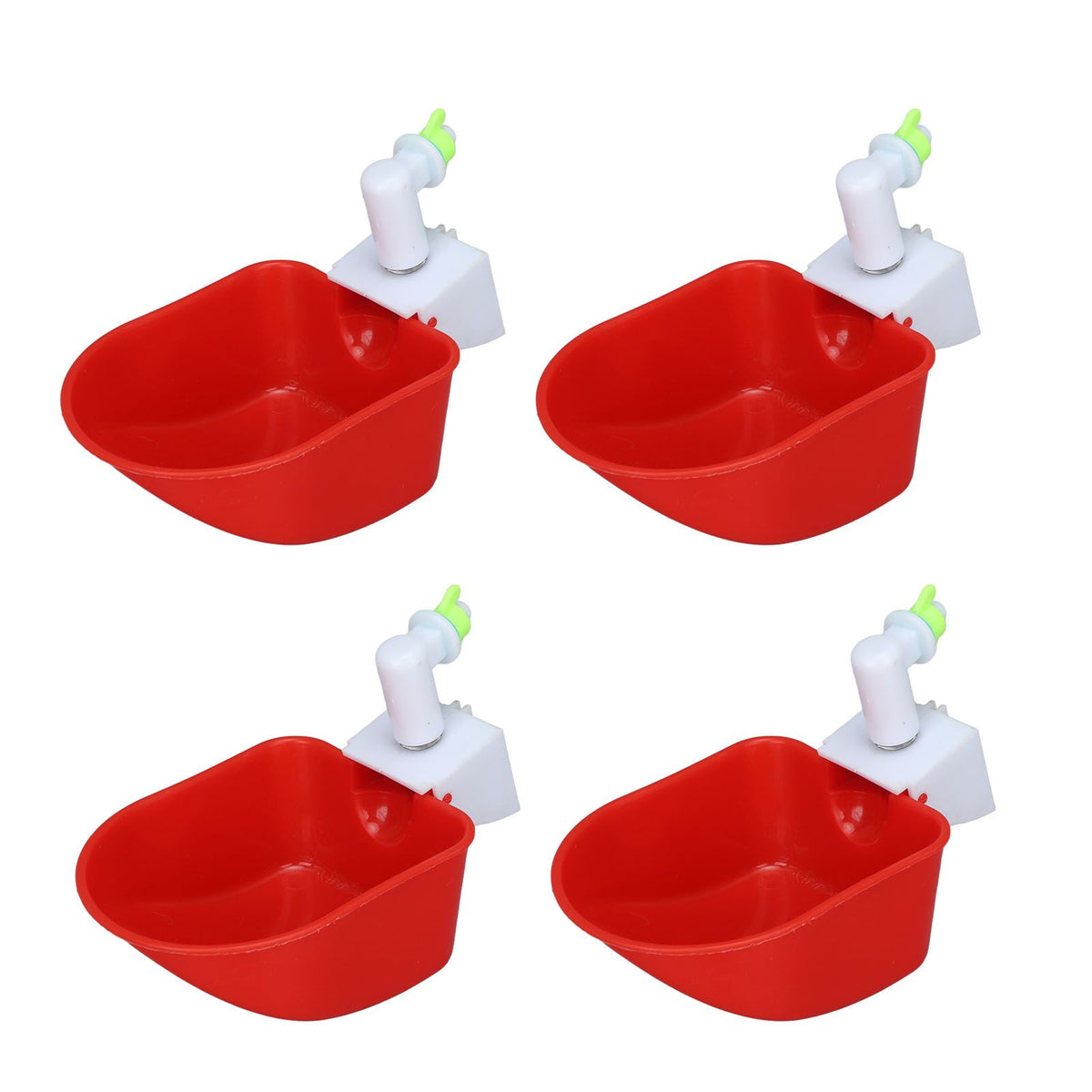 4 Set Automatic Poultry Fount Plastic Waterer Bowl with Hose Attachment for Game Bird Universal Red