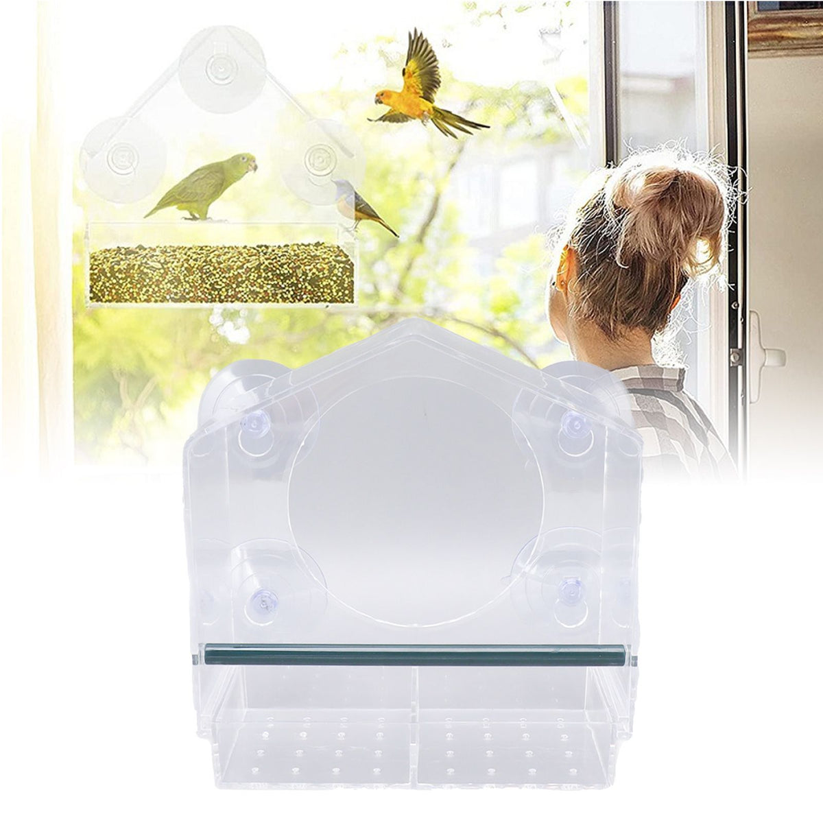 Window Bird Feeder Clear Sturdy Acrylic Window Bird House Feeder with 4 Suction Cups