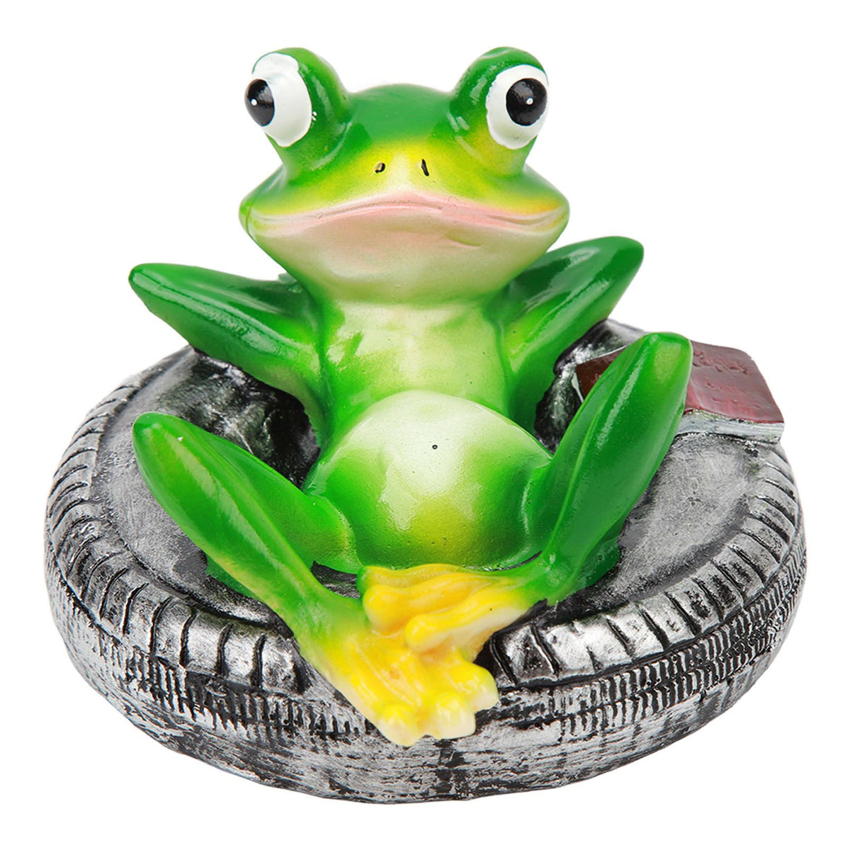 Frog Pond Ornaments Resin Colorfast Easy Float Water Floating Frog Garden Statue for Home Garden Yard Frog Lying On Tire
