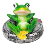 Frog Pond Ornaments Resin Colorfast Easy Float Water Floating Frog Garden Statue for Home Garden Yard Frog Lying On Tire