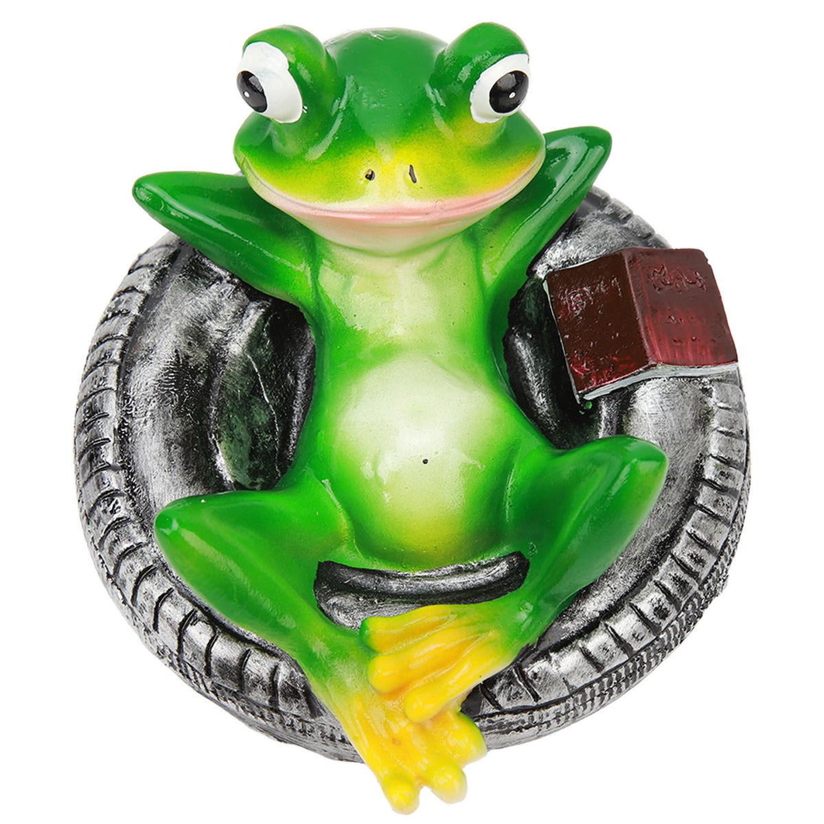 Frog Pond Ornaments Resin Colorfast Easy Float Water Floating Frog Garden Statue for Home Garden Yard Frog Lying On Tire