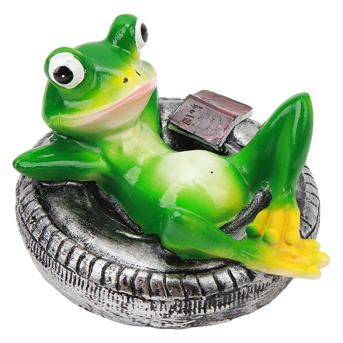 Frog Pond Ornaments Resin Colorfast Easy Float Water Floating Frog Garden Statue for Home Garden Yard Frog Lying On Tire