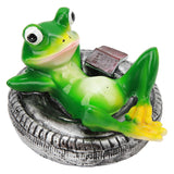 Frog Pond Ornaments Resin Colorfast Easy Float Water Floating Frog Garden Statue for Home Garden Yard Frog Lying On Tire - Side View