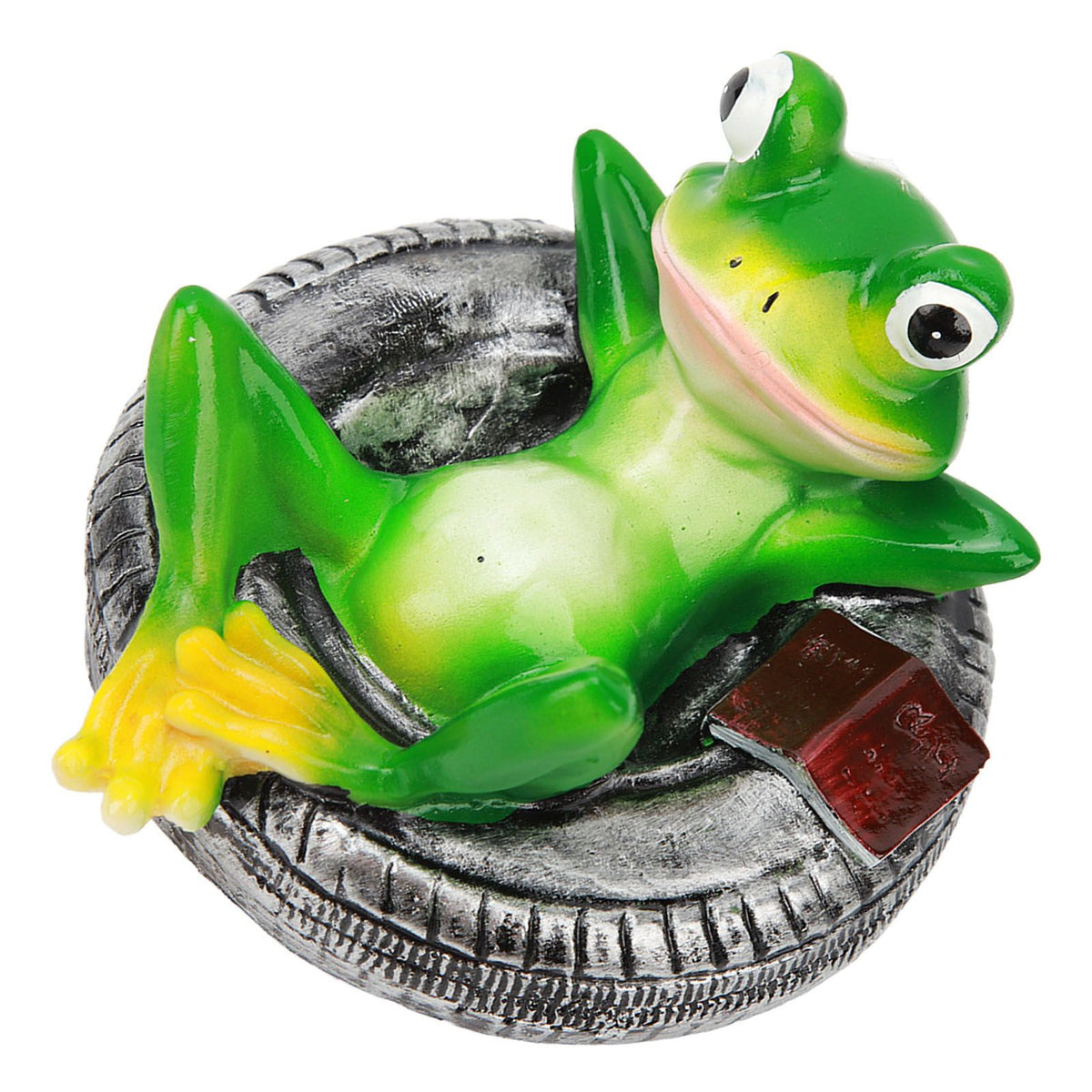 Frog Pond Ornaments Resin Colorfast Easy Float Water Floating Frog Garden Statue for Home Garden Yard Frog Lying On Tire