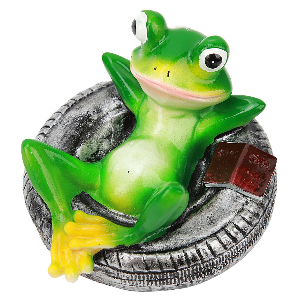 Frog Pond Ornaments Resin Colorfast Easy Float Water Floating Frog Garden Statue for Home Garden Yard Frog Lying On Tire