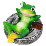 Frog Pond Ornaments Resin Colorfast Easy Float Water Floating Frog Garden Statue for Home Garden Yard Frog Lying On Tire - 45-Degree Angle