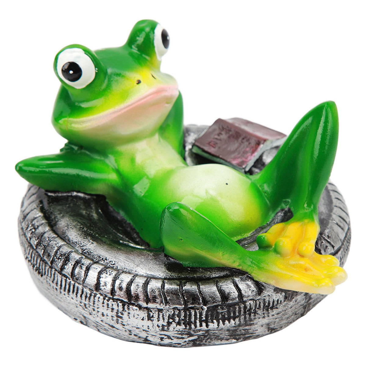 Frog Pond Ornaments Resin Colorfast Easy Float Water Floating Frog Garden Statue for Home Garden Yard Frog Lying On Tire