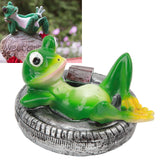 Frog Pond Ornaments Resin Colorfast Easy Float Water Floating Frog Garden Statue for Home Garden Yard Frog Lying On Tire - Extra Image